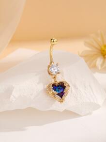 Hoàn Hảo Xuyên Đá Charm Trái Tim Rốn Bụng Vòng Đồng Rainbow Từ Vách Ngăn Trang Sức Khuyên - Vàng - Xem 1