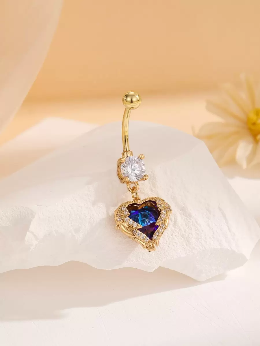 Hoàn Hảo Xuyên Đá Charm Trái Tim Rốn Bụng Vòng Đồng Rainbow Từ Vách Ngăn Trang Sức Khuyên - Vàng - Xem 1