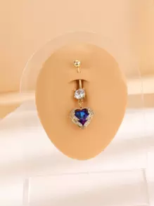 Hoàn Hảo Xuyên Đá Charm Trái Tim Rốn Bụng Vòng Đồng Rainbow Từ Vách Ngăn Trang Sức Khuyên - Vàng - Xem 2