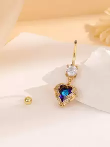 Hoàn Hảo Xuyên Đá Charm Trái Tim Rốn Bụng Vòng Đồng Rainbow Từ Vách Ngăn Trang Sức Khuyên - Vàng - Xem 4