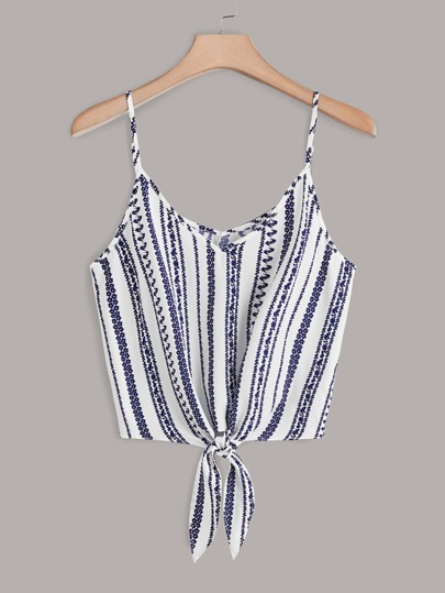 SHEIN VCAY Top de tirantes con estampado floral bajo con cordón