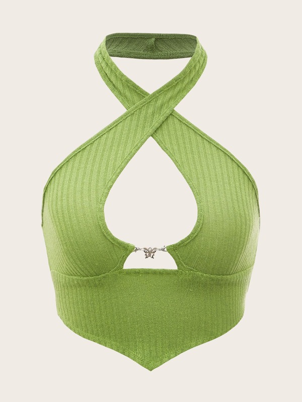 SHEIN ICON Top halter con diseño de mariposa cruzado bajo hanky