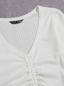 Muchica Camiseta tejida de canalé con cordón delantero - Blanco - Ver 5
