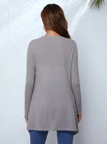 SHEIN LUNE 華夫格針織垂墜開衫 - 灰色 - 查看 2