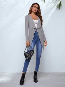 SHEIN LUNE 華夫格針織垂墜開衫 - 灰色 - 查看 5