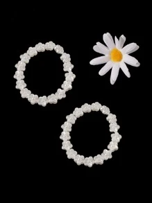 100入組6mm花朵形狀釘珠DIY首飾配件 - 白色 - 查看 2