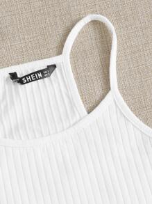 SHEIN EZwear 羅紋針織後工字背心吊帶上衣 - 白色 - 查看 6