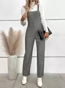 Herringbone Pocket Patched Overall Jumpsuit Without Tee - Grey - View 1