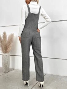 Herringbone Pocket Patched Overall Jumpsuit Without Tee - Grey - View 2