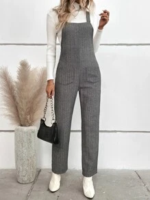 Herringbone Pocket Patched Overall Jumpsuit Without Tee - Grey - View 5