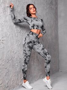 Easithlete Tie Dye Raglan Sleeve Sports Tee & Leggings - Dark Grey - View 4