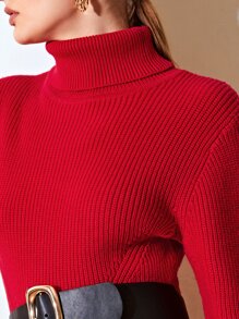 MOTF PREMIUM WOOL-MIX TURTLENECK ASYMMETRICAL Jumper WITHOUT BELT - Red - View 6