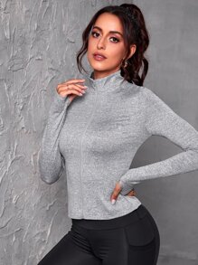 Zip Up Mock Neck Sports Jacket - Light Grey - View 3