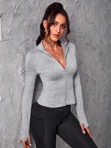 Zip Up Mock Neck Sports Jacket - Light Grey - View 4