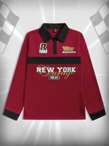 ROMWE MEN Guys Letter Graphic Polo Shirt - Red - View 1