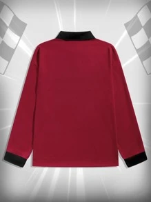 ROMWE MEN Guys Letter Graphic Polo Shirt - Red - View 2