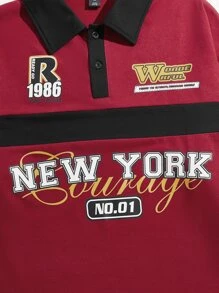 ROMWE MEN Guys Letter Graphic Polo Shirt - Red - View 5