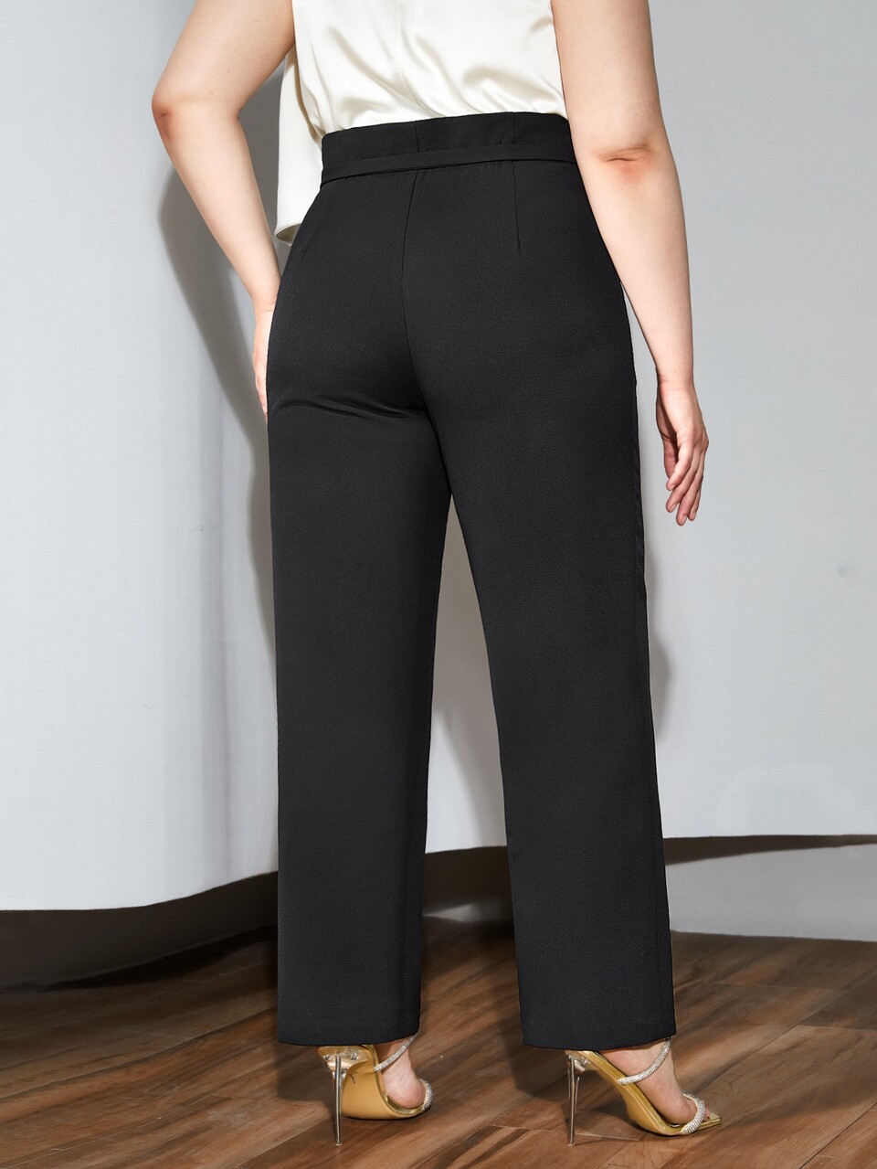 PLUS STRAIGHT FIT BELTED PANTS