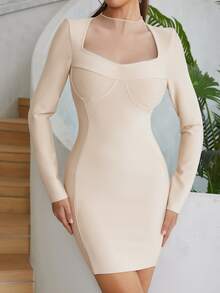 Sweetheart Neck Bodycon Dress - Apricot - View 6