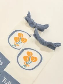 Calcetines de tripulación con estampado floral con letra - Multicolor - Ver 3