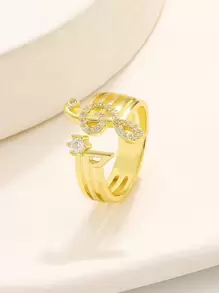 水鑽音符裝飾開口戒指 - 金黃色 - 查看 4