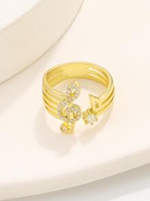 水鑽音符裝飾開口戒指 - 金黃色 - 查看 5