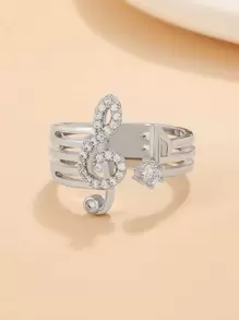 水鑽音符裝飾開口戒指 - 銀色 - 查看 1