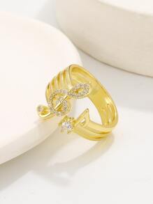 水鑽音符裝飾開口戒指 - 金黃色 - 查看 6