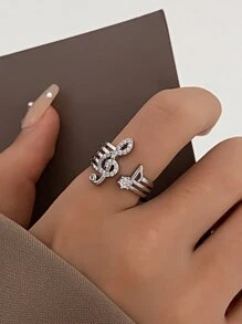 水鑽音符裝飾開口戒指 - 銀色 - 查看 2