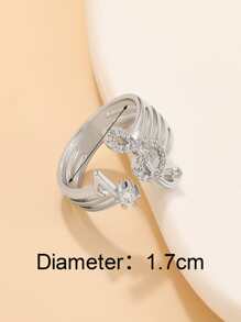 水鑽音符裝飾開口戒指 - 銀色 - 查看 3