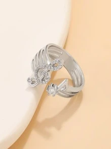 水鑽音符裝飾開口戒指 - 銀色 - 查看 4