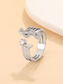 水鑽音符裝飾開口戒指 - 銀色 - 查看 5