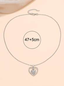 Rhinestone Heart Charm Necklace - Silver - View 4