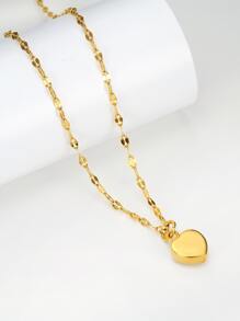 Cubic Zirconia Heart Charm Necklace - Yellow Gold - View 2