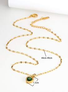 Cubic Zirconia Heart Charm Necklace - Yellow Gold - View 3