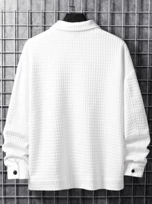 Manfinity Homme Loose Fit Men's Quilted Jacket With Flap Pockets, Plain, Long Sleeve, Going Out, Casual, Boyfriend Gift, Cargo - White - View 2