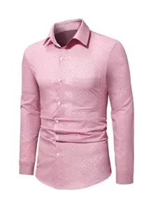 Manfinity Hombres Camisa con estampado de lunares con parche de bolsillo - Rosa - Ver 1