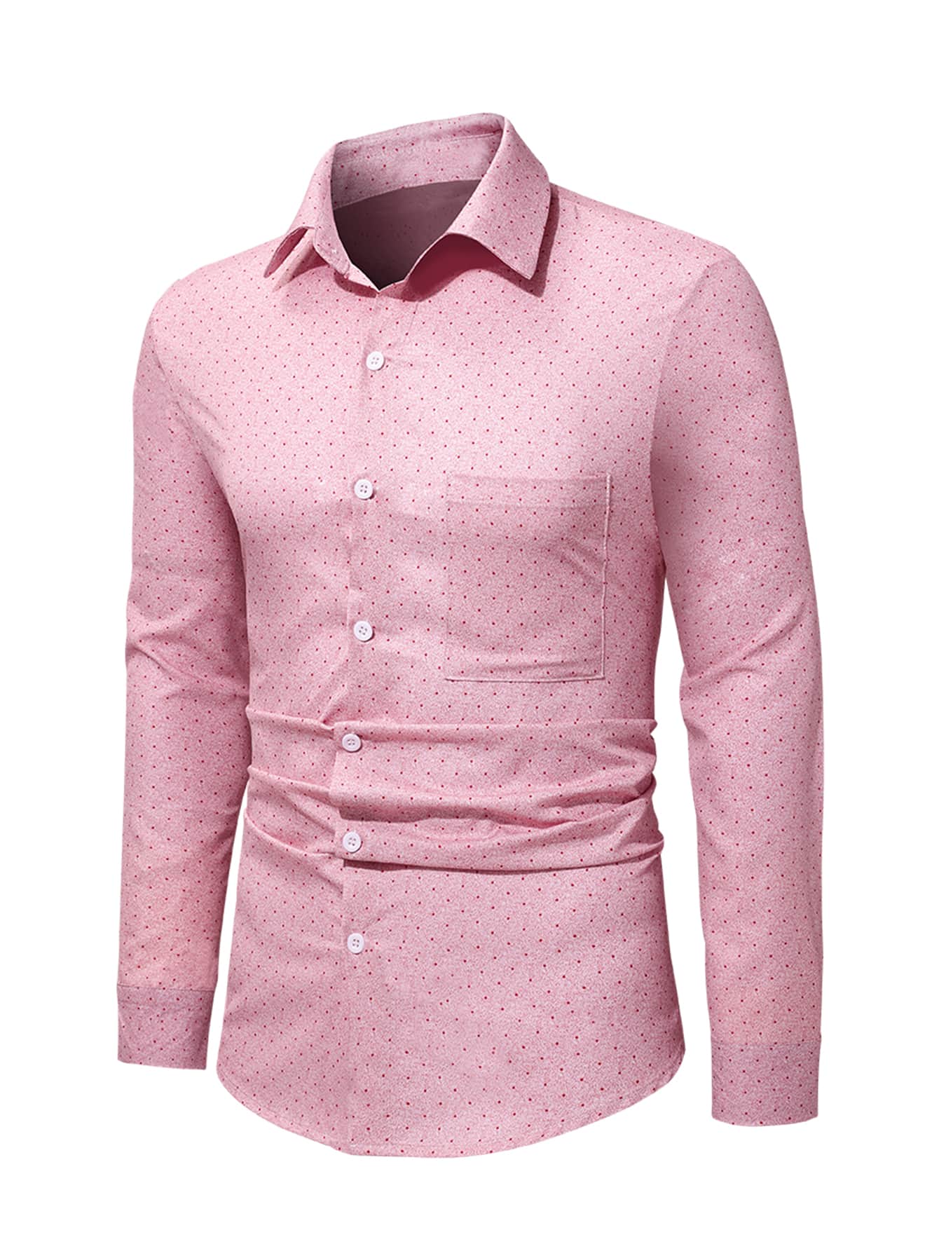 Manfinity Hombres Camisa con estampado de lunares con parche de bolsillo - Rosa - Ver 1