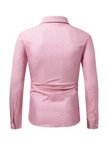 Manfinity Hombres Camisa con estampado de lunares con parche de bolsillo - Rosa - Ver 2