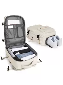 Laptop Backpack for Men Women, 14/15 inch Computer Backpack for Flight Approved, Carry on Daypack Travel bag with Wet and Dry Pocket, Waterproof Large Capacity 30L Luggage Business College Weekender Overnight Backpack with Shoe Compartment for Travel - Beige - View 9