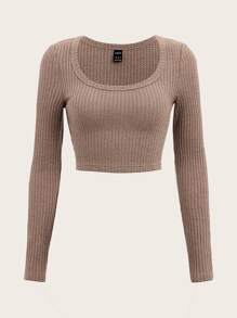 SHEIN EZwear 大圓領羅紋針織短款T恤