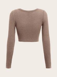 SHEIN EZwear 大圓領羅紋針織短款T恤