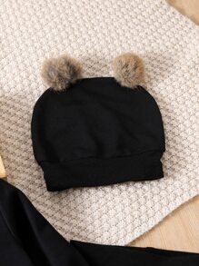 Toddler Girls Solid Sweatshirt & Joggers & Hat - Black - View 4