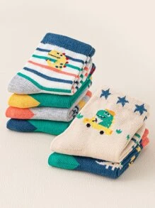 6雙條紋圖案嬰兒襪子 - 彩色 - 查看 6