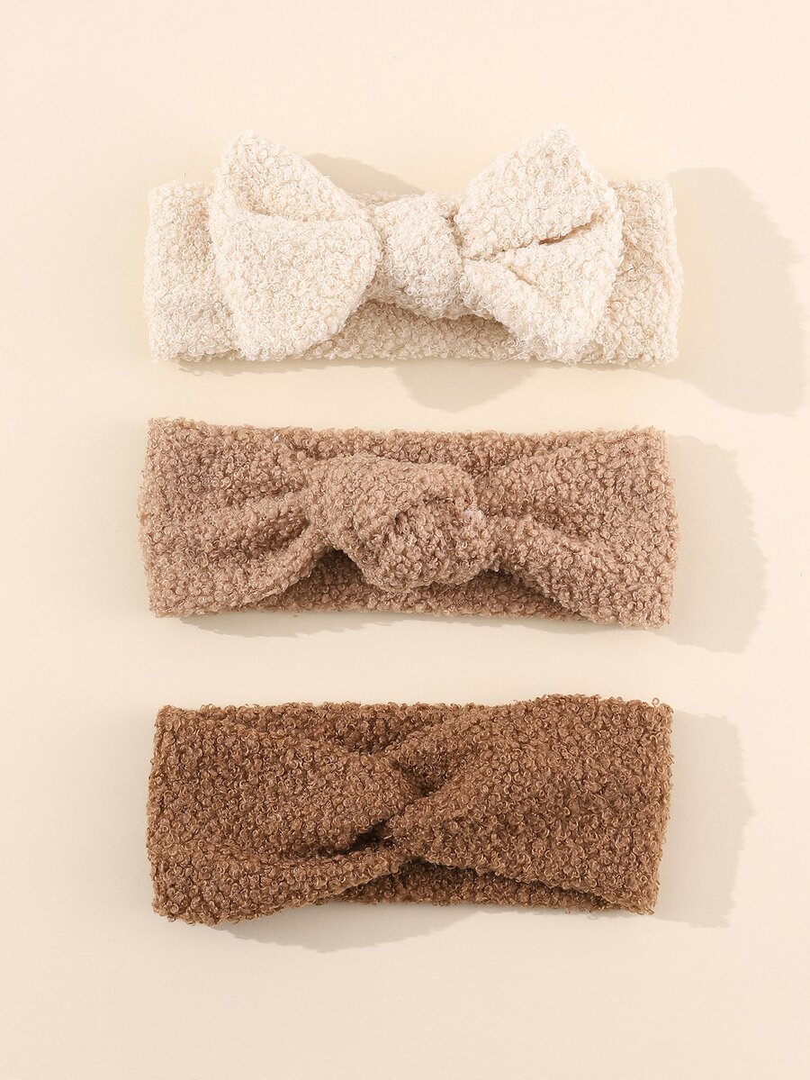 3pcs/Set Soft And Warm Brown Lamb Wool Headbands For Toddlers (1-3 Years Old), Fall/Winter - Brown - View 1