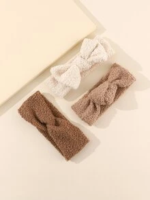 3pcs/Set Soft And Warm Brown Lamb Wool Headbands For Toddlers (1-3 Years Old), Fall/Winter - Brown - View 3
