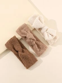 3pcs/Set Soft And Warm Brown Lamb Wool Headbands For Toddlers (1-3 Years Old), Fall/Winter - Brown - View 4