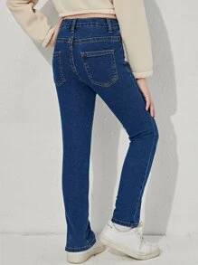 Tween Girl Solid Slant Pocket Jeans - Dark Wash - View 4