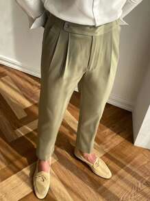 Manfinity Mode Men Suit Pants Dây kéo màu trơn - xanh quân đội - Xem 1