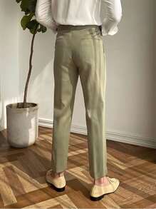 Manfinity Mode Men Suit Pants Dây kéo màu trơn - xanh quân đội - Xem 2